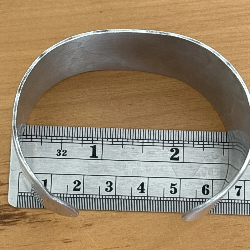 Pewter Bracelet by Wendell August Forge Hand Wrought Vintage Flowers Cuff 7-7.5